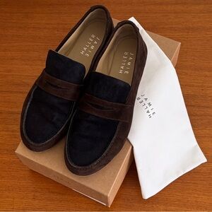 Jamie Haller Penny Loafer in Deep Espresso / Navy Suede - Size 39 EU